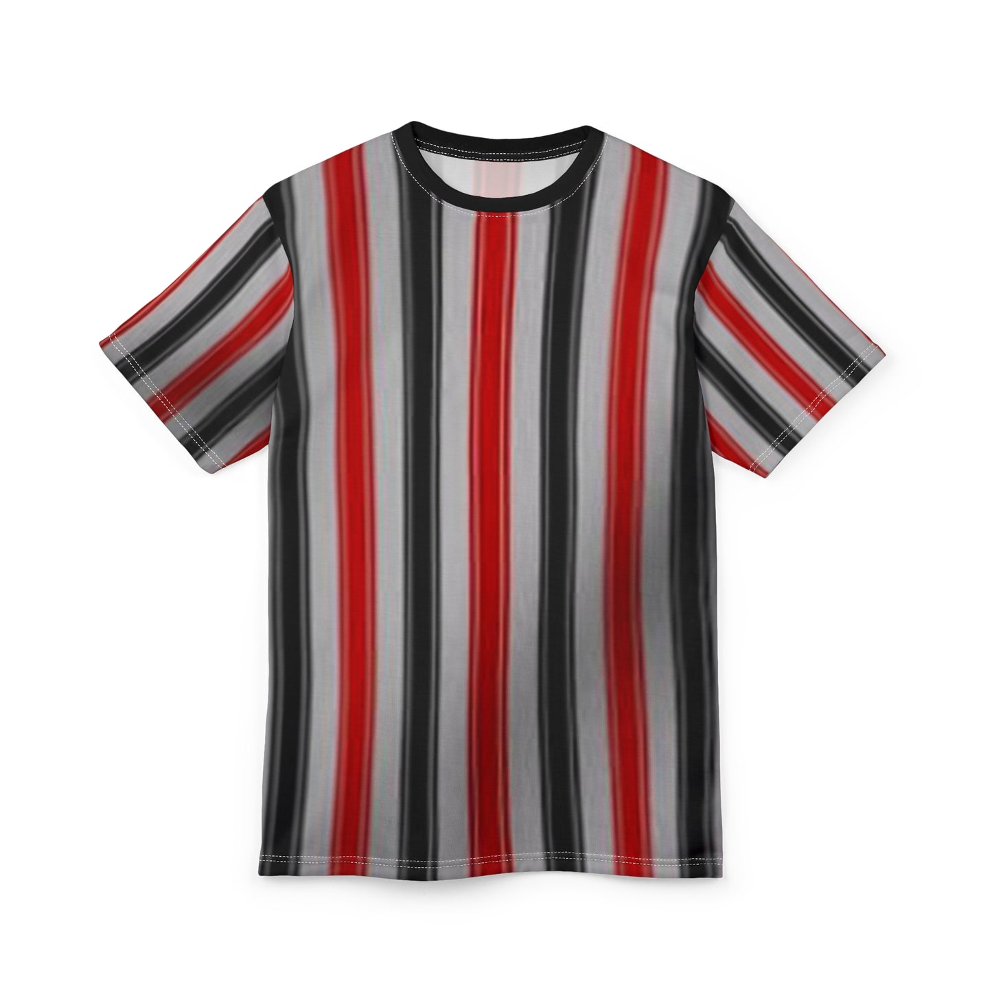 Red & Black Vertical Stripe Tee — Retro Bold All-Over Print T-Shirt