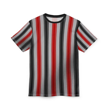 Red & Black Vertical Stripe Tee — Retro Bold All-Over Print T-Shirt
