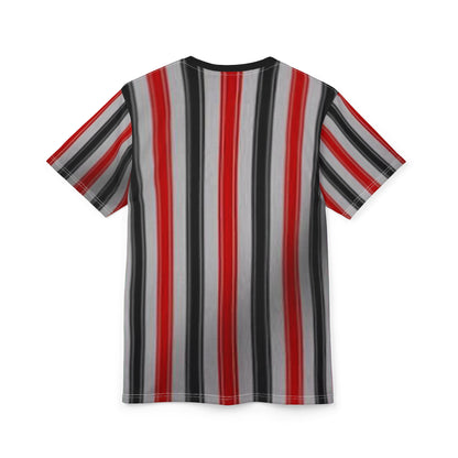 Red & Black Vertical Stripe Tee — Retro Bold All-Over Print T-Shirt