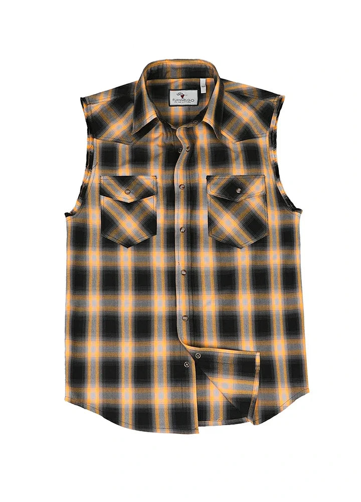 Men's Western Outdoor Plaid Sleeveless Top, Pearl Snap