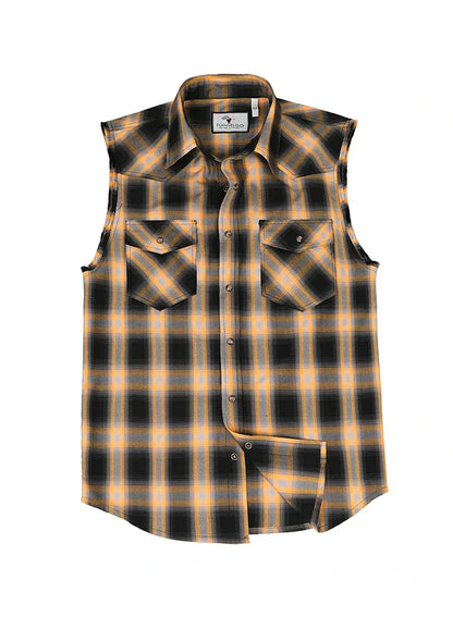 Men's Western Outdoor Plaid Sleeveless Top, Pearl Snap