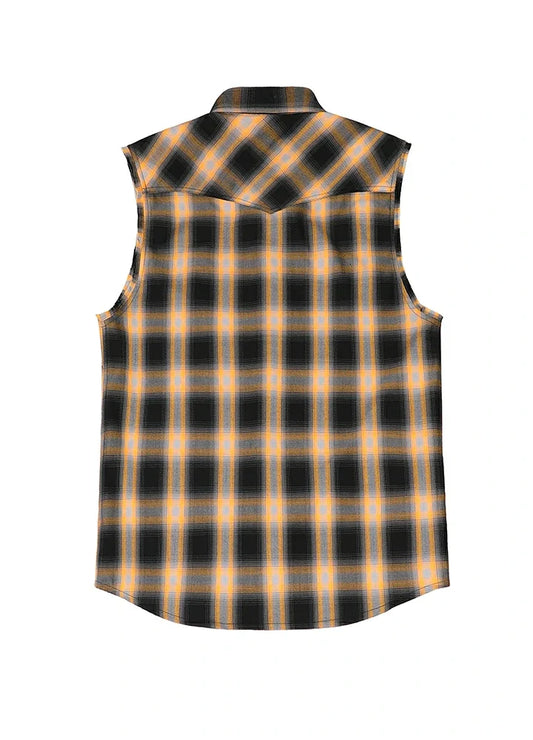 Men's Western Outdoor Plaid Sleeveless Top, Pearl Snap