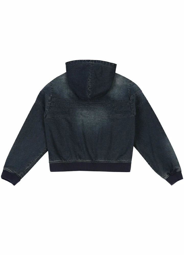 Women's Embroidery Washed Hooded Denim Jacket