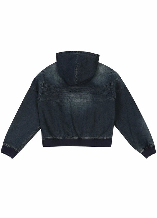 Women's Embroidery Washed Hooded Denim Jacket