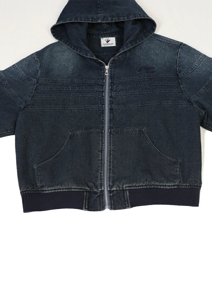 Women's Embroidery Washed Hooded Denim Jacket