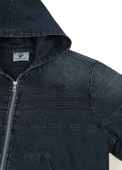 Women's Embroidery Washed Hooded Denim Jacket